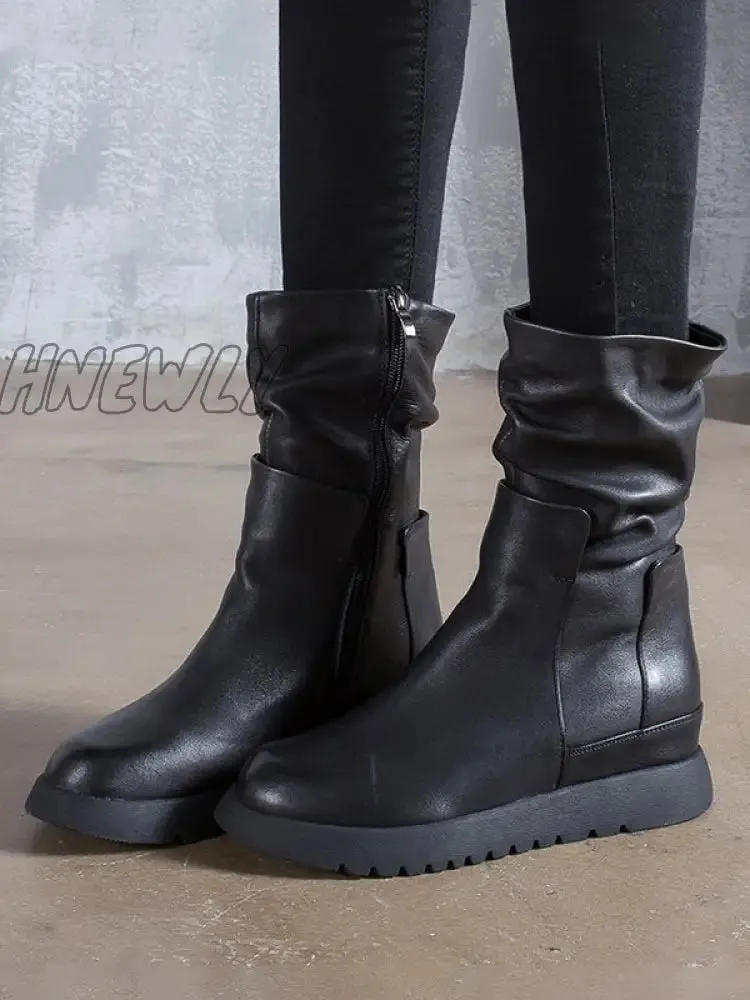 Hnewly - Leisure Fashion Solid Leather Martin Boots