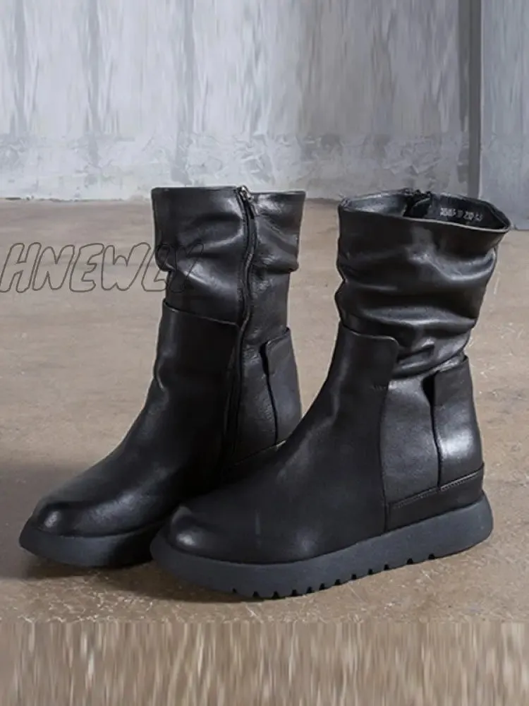 Hnewly - Leisure Fashion Solid Leather Martin Boots