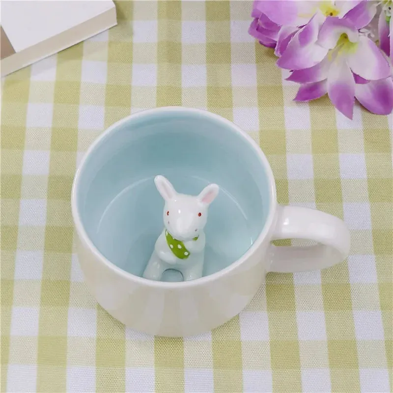 Hot sale Ceramic 3D Cups animal inside Cute bunny little panda Water cups birthday gift penguin puppy coffee mugs for children