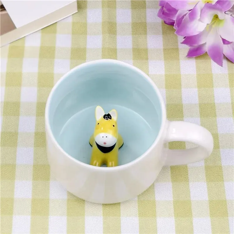 Hot sale Ceramic 3D Cups animal inside Cute bunny little panda Water cups birthday gift penguin puppy coffee mugs for children