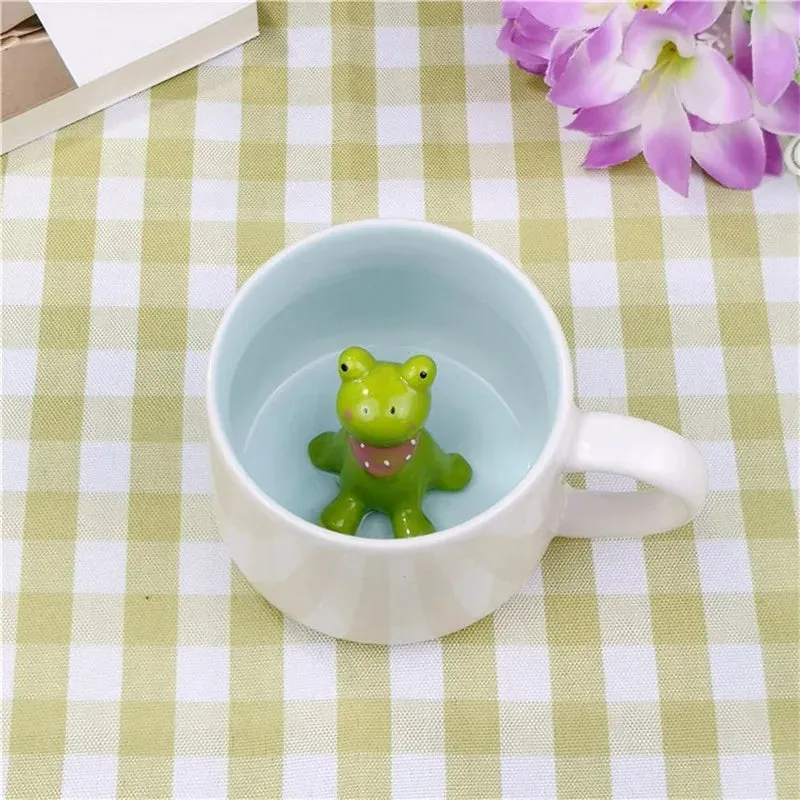 Hot sale Ceramic 3D Cups animal inside Cute bunny little panda Water cups birthday gift penguin puppy coffee mugs for children