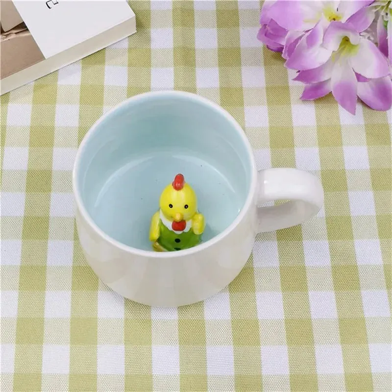 Hot sale Ceramic 3D Cups animal inside Cute bunny little panda Water cups birthday gift penguin puppy coffee mugs for children