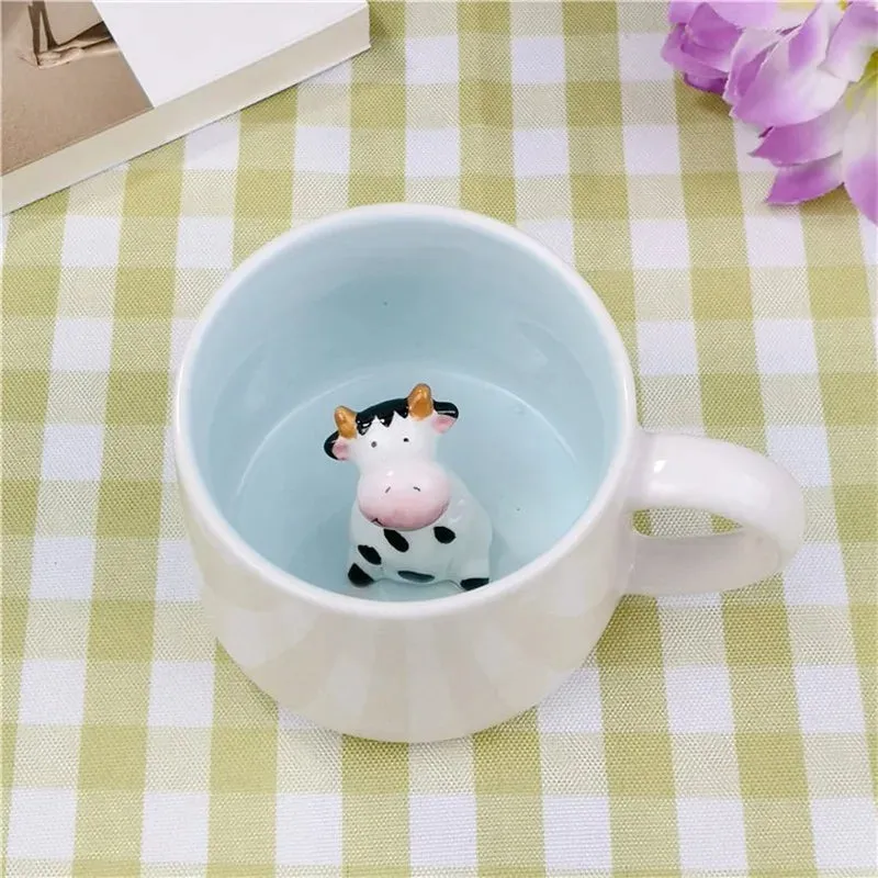 Hot sale Ceramic 3D Cups animal inside Cute bunny little panda Water cups birthday gift penguin puppy coffee mugs for children