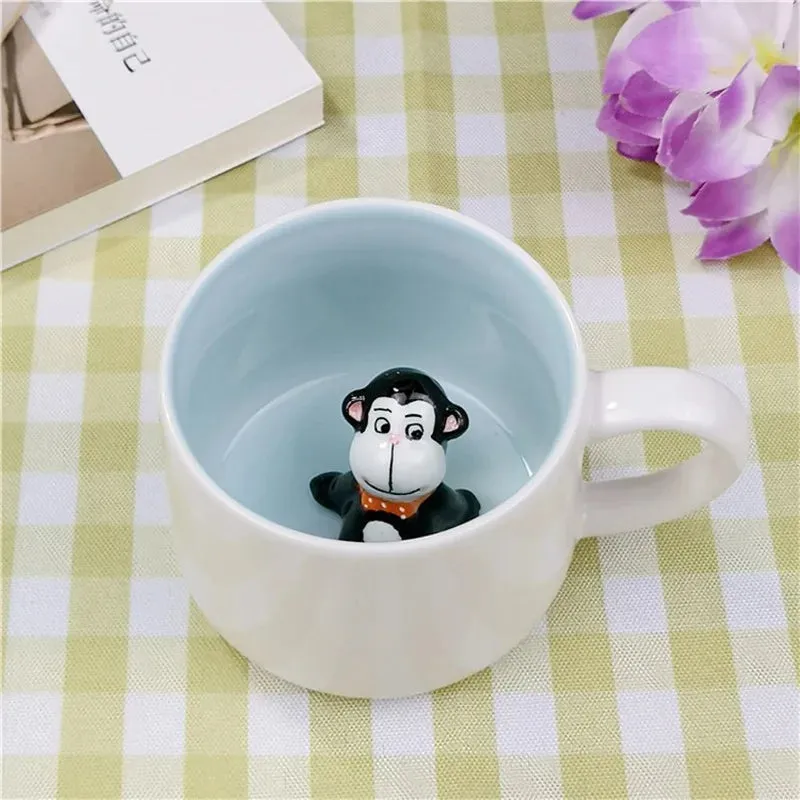 Hot sale Ceramic 3D Cups animal inside Cute bunny little panda Water cups birthday gift penguin puppy coffee mugs for children