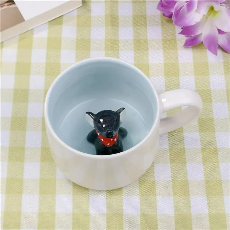 Hot sale Ceramic 3D Cups animal inside Cute bunny little panda Water cups birthday gift penguin puppy coffee mugs for children