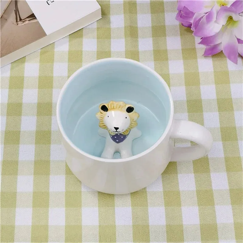 Hot sale Ceramic 3D Cups animal inside Cute bunny little panda Water cups birthday gift penguin puppy coffee mugs for children