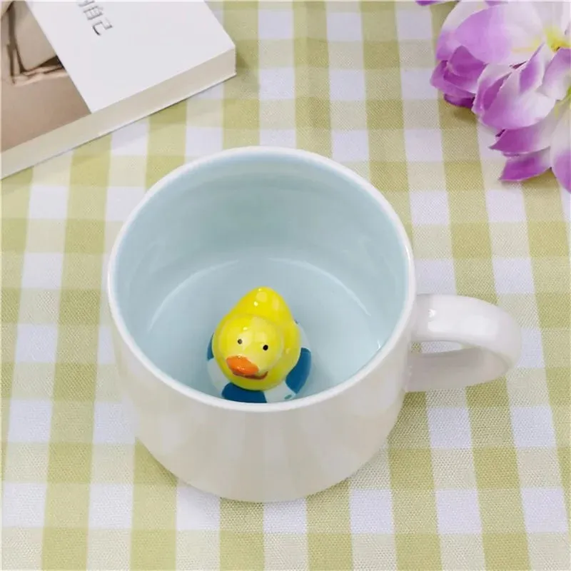 Hot sale Ceramic 3D Cups animal inside Cute bunny little panda Water cups birthday gift penguin puppy coffee mugs for children