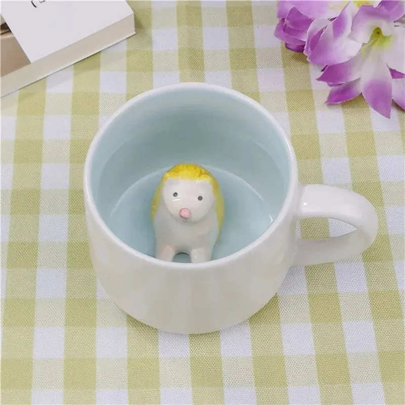 Hot sale Ceramic 3D Cups animal inside Cute bunny little panda Water cups birthday gift penguin puppy coffee mugs for children