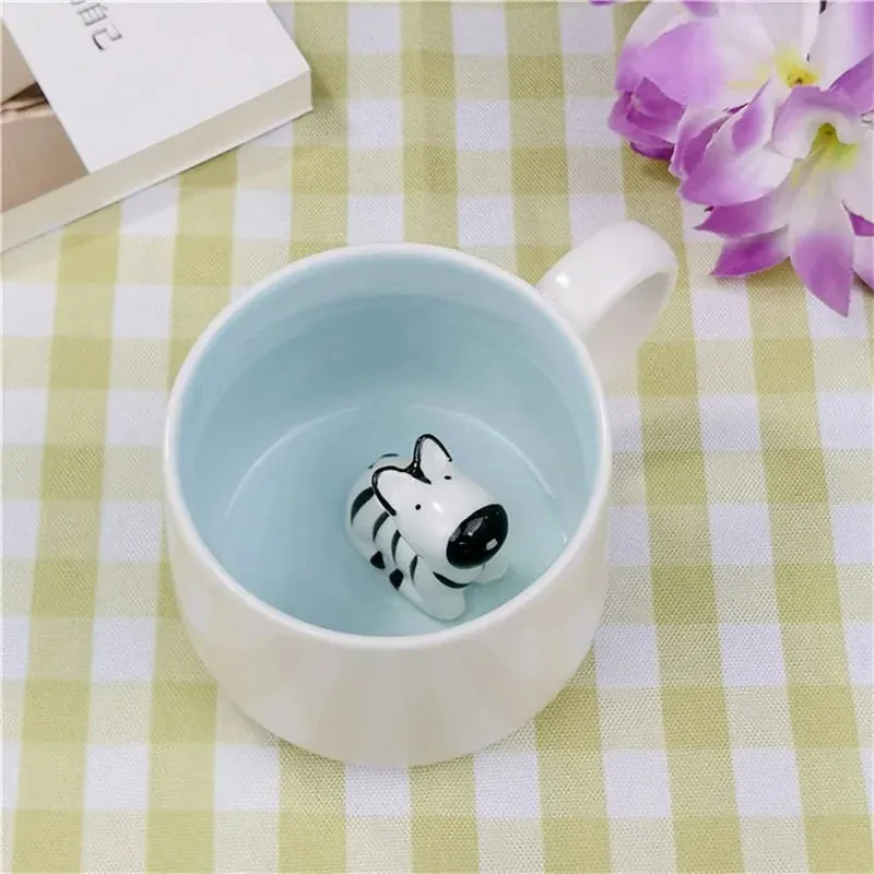 Hot sale Ceramic 3D Cups animal inside Cute bunny little panda Water cups birthday gift penguin puppy coffee mugs for children