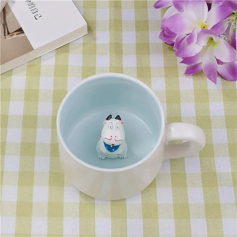 Hot sale Ceramic 3D Cups animal inside Cute bunny little panda Water cups birthday gift penguin puppy coffee mugs for children