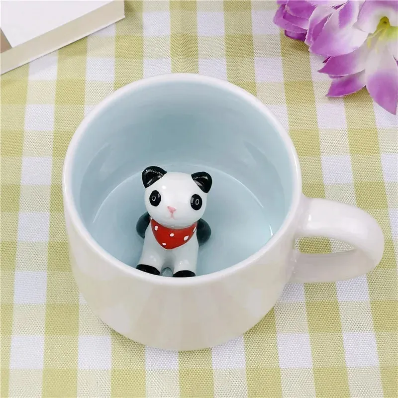 Hot sale Ceramic 3D Cups animal inside Cute bunny little panda Water cups birthday gift penguin puppy coffee mugs for children