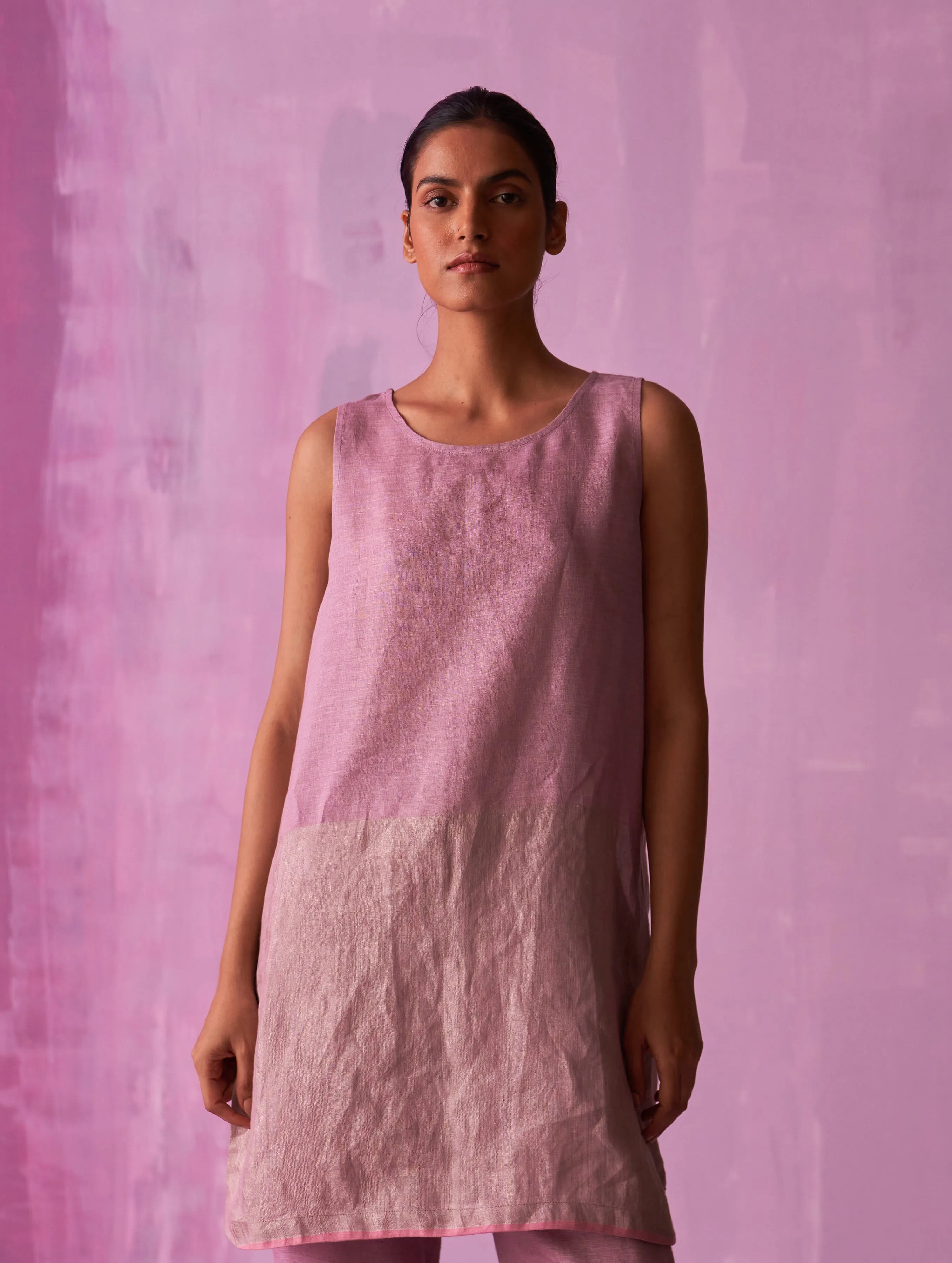 Keri Sleeveless Linen Kurta - Lavender