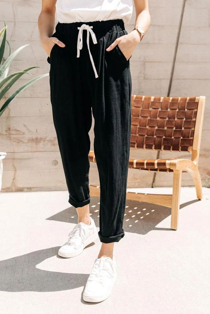 Linen Joggers in Black