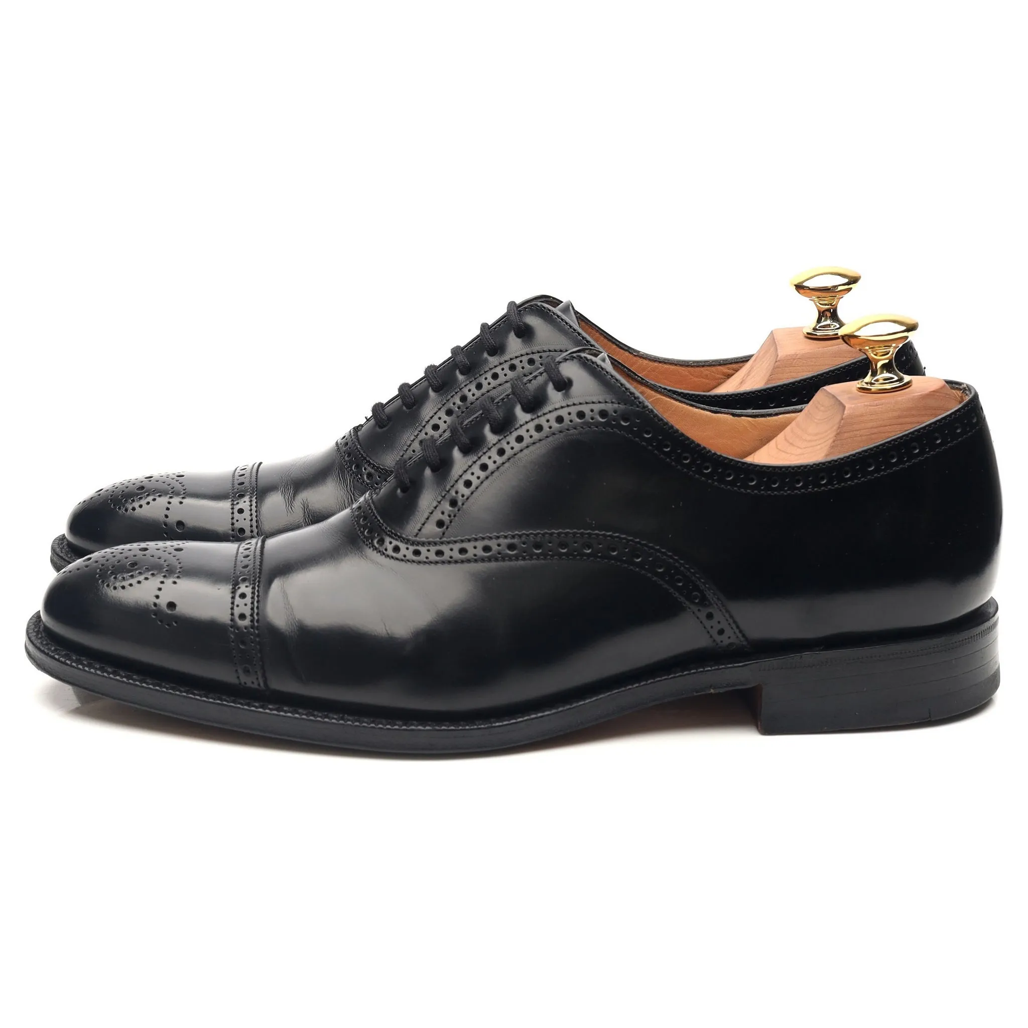 'London' Black Leather Oxford Semi Brogues UK 6 F