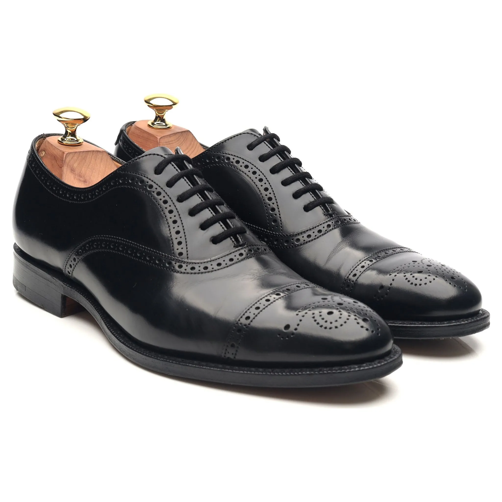 'London' Black Leather Oxford Semi Brogues UK 6 F