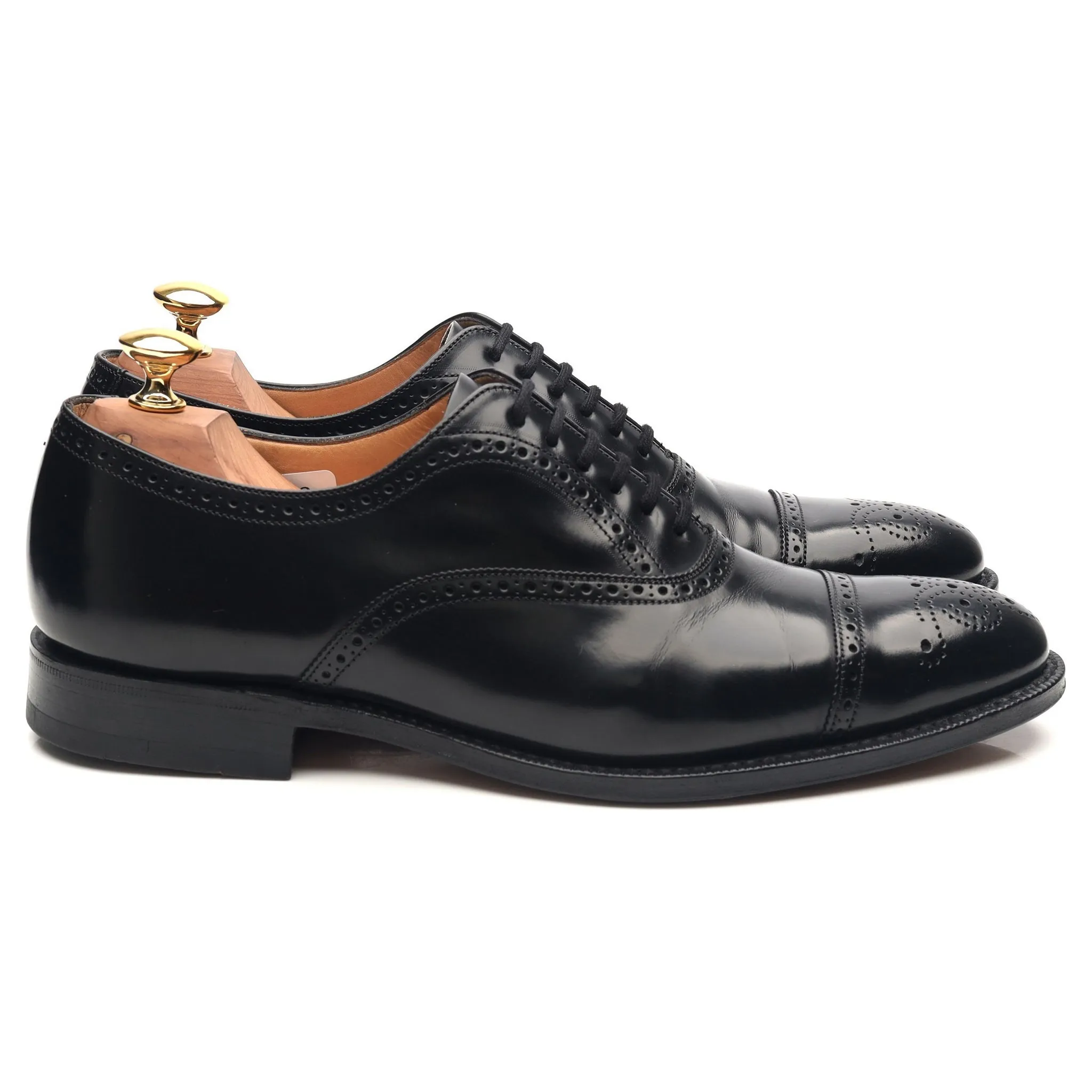 'London' Black Leather Oxford Semi Brogues UK 6 F