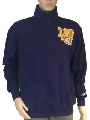 LSU Tigers Champion Purple 1/4 Zip Two Pockets Pullover Sweatshirt (L)