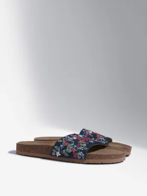 LUNA BLU Blue Floral Embroidered Sandals