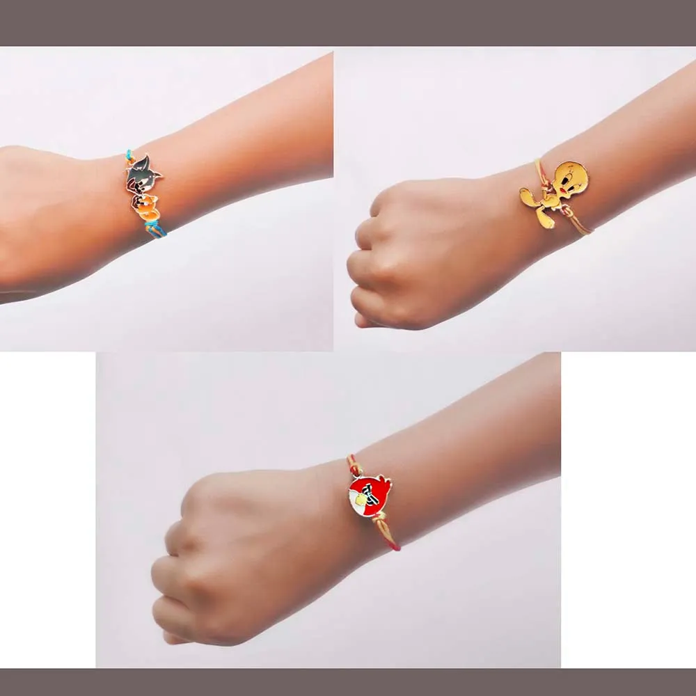 Mahi Combo of 3 Popular Trendy multicolor Cartoon Kids Rakhi with Meena Work (RCO1105330Z)