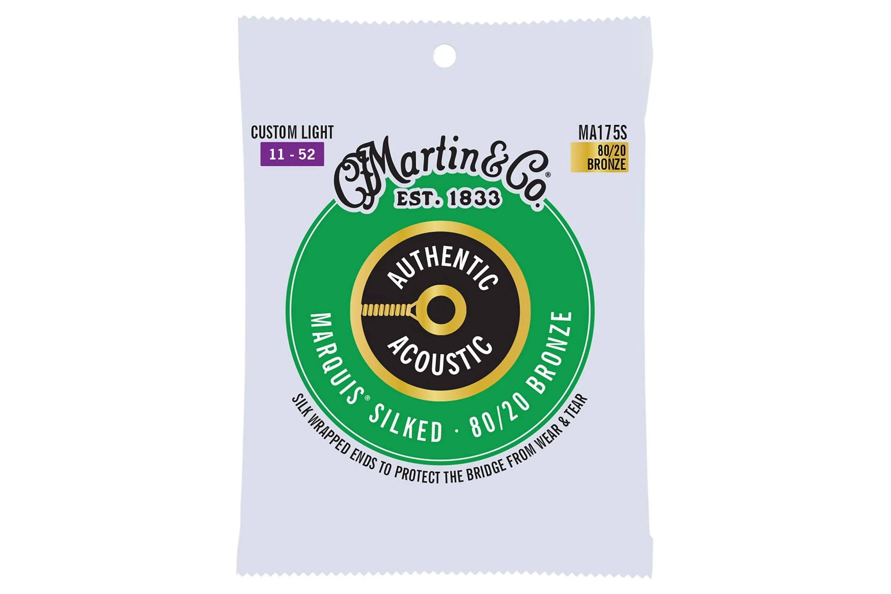 Martin MA175S Authentic 80/20 Bronze Marquis Silked Acoustic Guitar Strings - Custom Light .011-.052