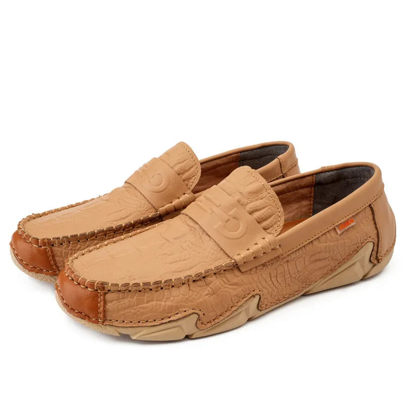 MEN'S CASUAL CROCODILE PATTERNED CONVENIENT LEG FITTING BEAN LEATHER SHOES