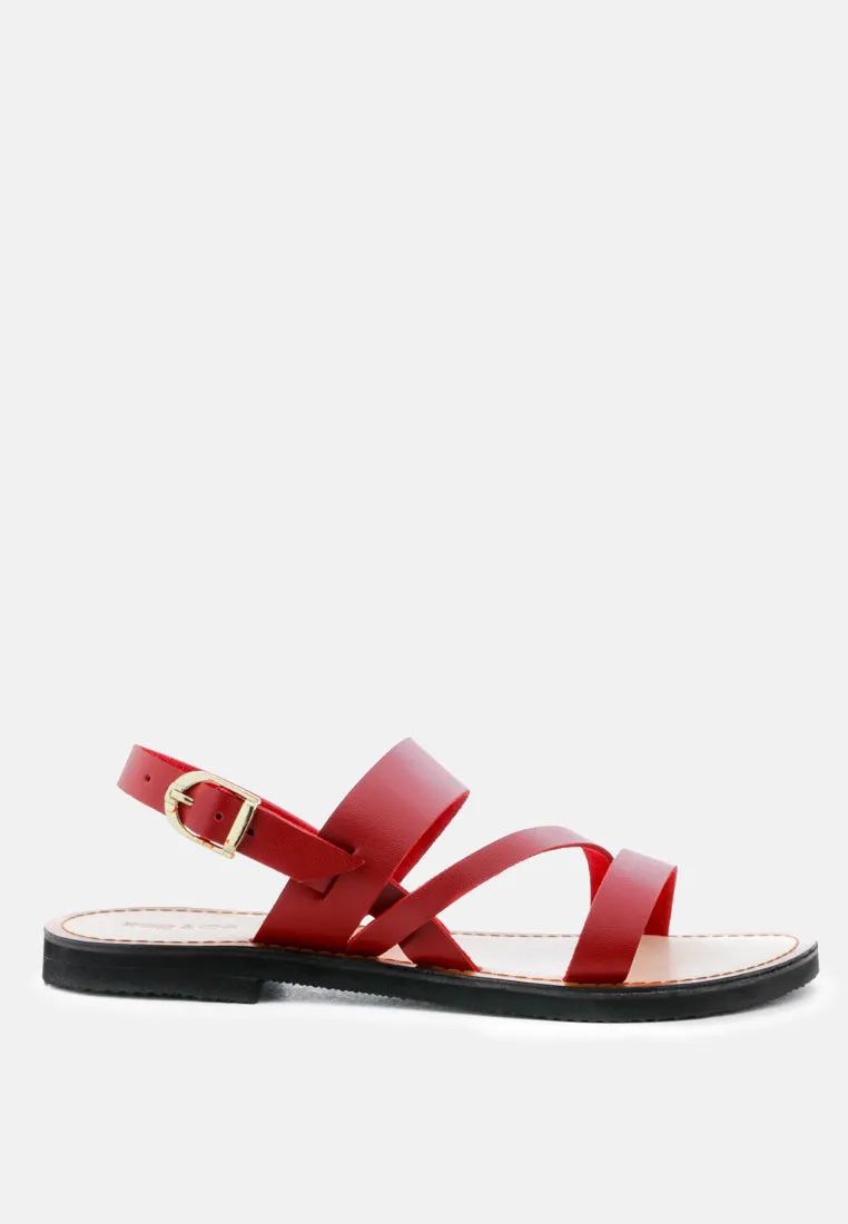 MONA Red Flat Sandal with Ankle Strap