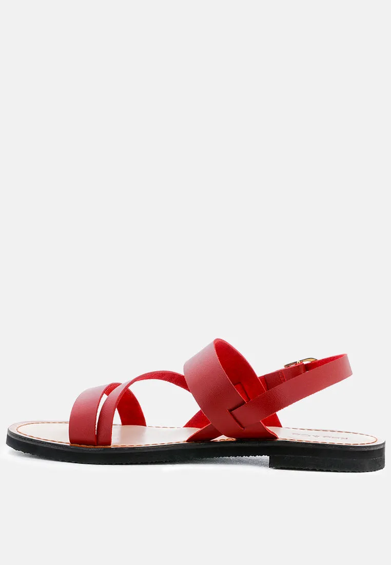 MONA Red Flat Sandal with Ankle Strap