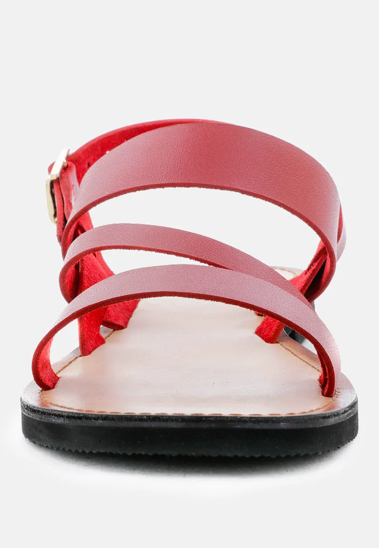 MONA Red Flat Sandal with Ankle Strap