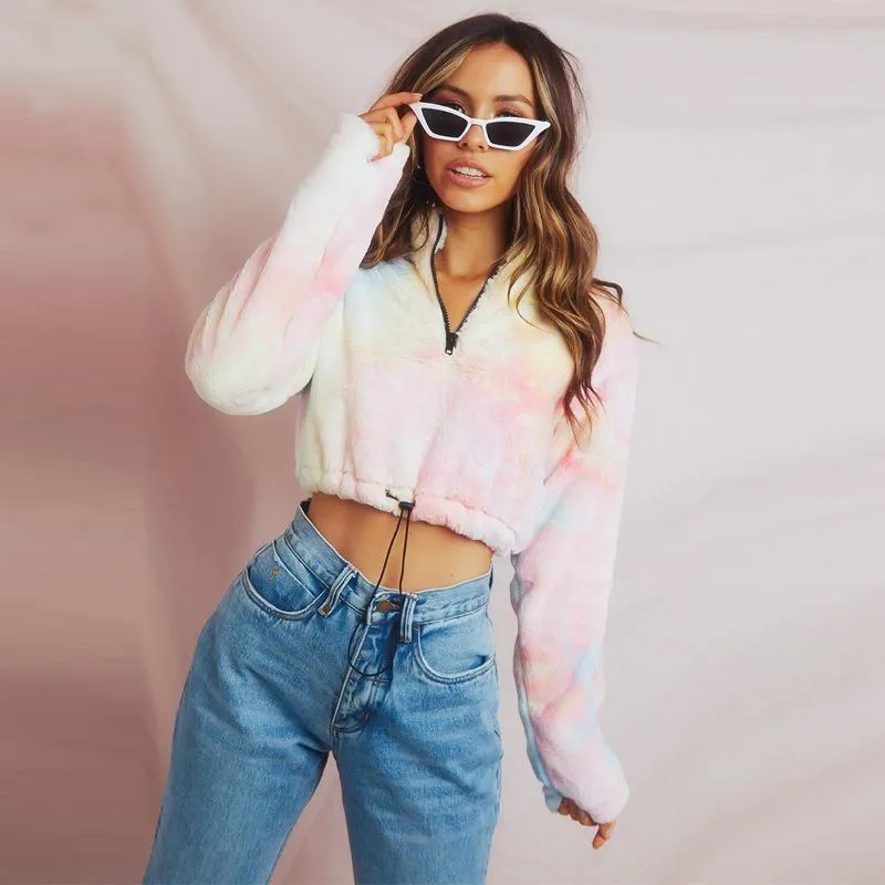 Multi Color cropped fleece top