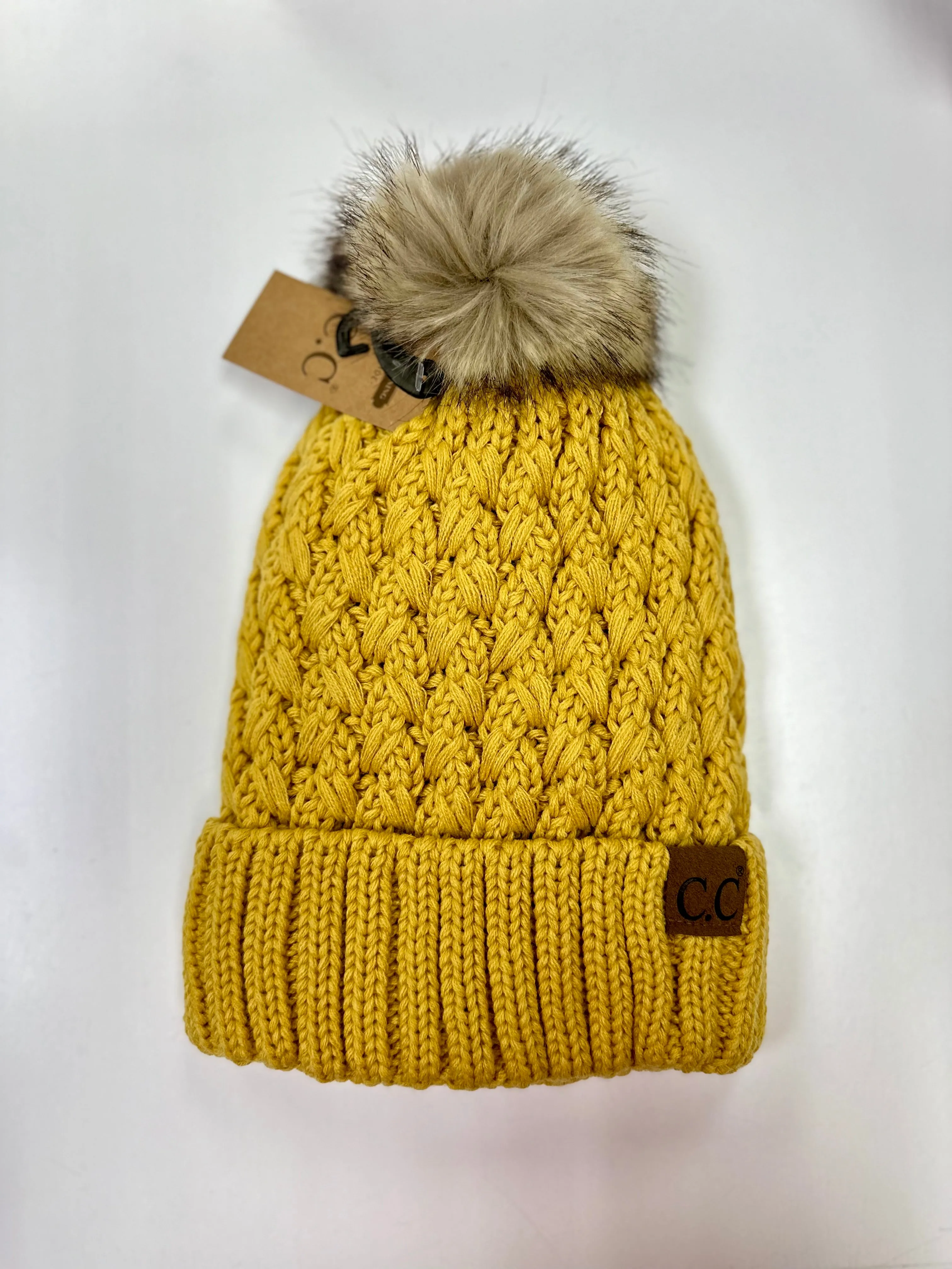 Mustard Fleece Lined CC Beanie