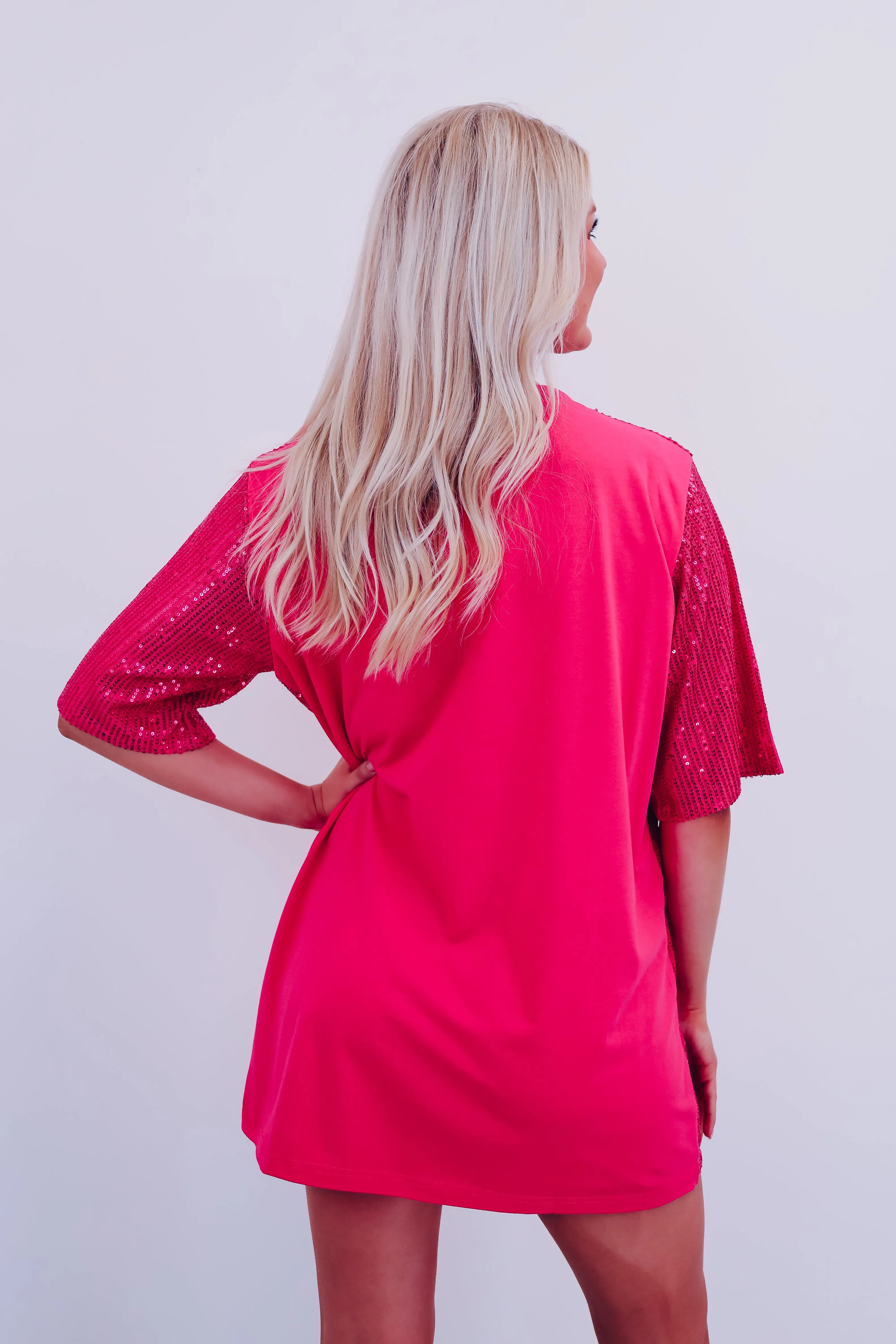 Nut Cracker Sequin Mini T-Shirt Dress - Pink