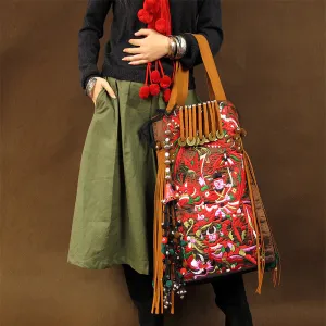 Original Ethnic Style Retro Tibetan Style Embroidery Women's Bag Shoulder Bag Travel Bag Large Capacity Canvas Bag