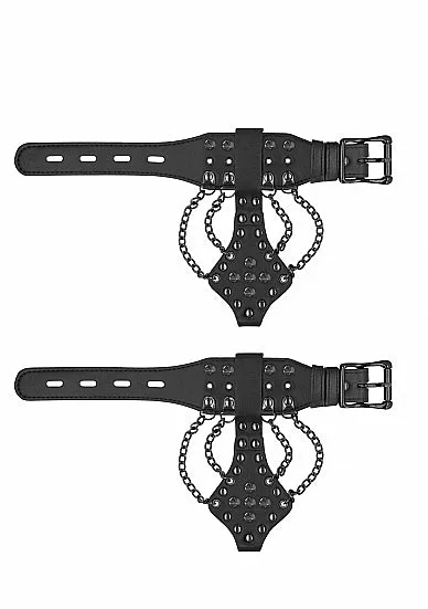 Ouch! Skulls & Bones Handcuffs With Spikes & Chains Black