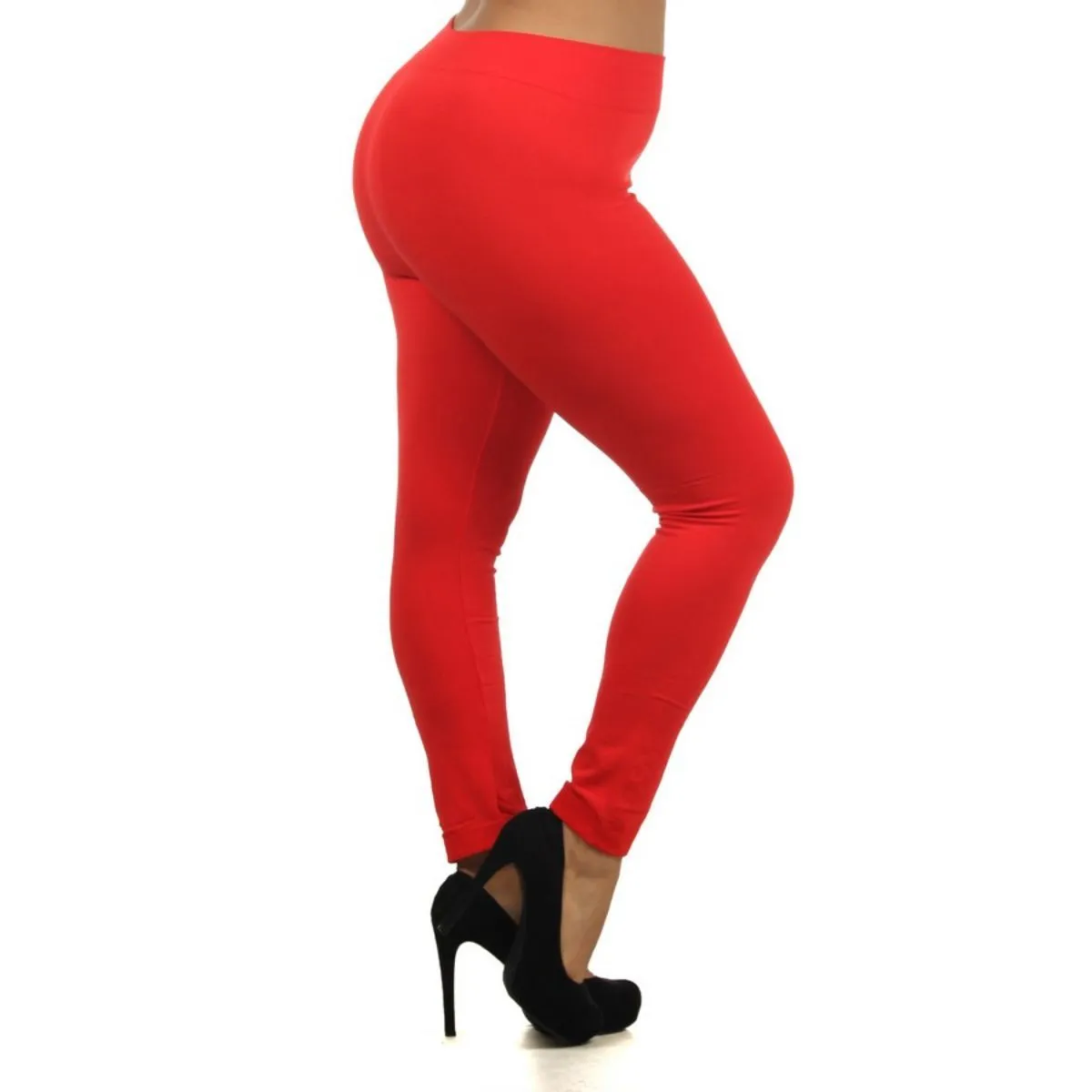 Red Plus Size Fleece Leggings- Waist 29"-40"