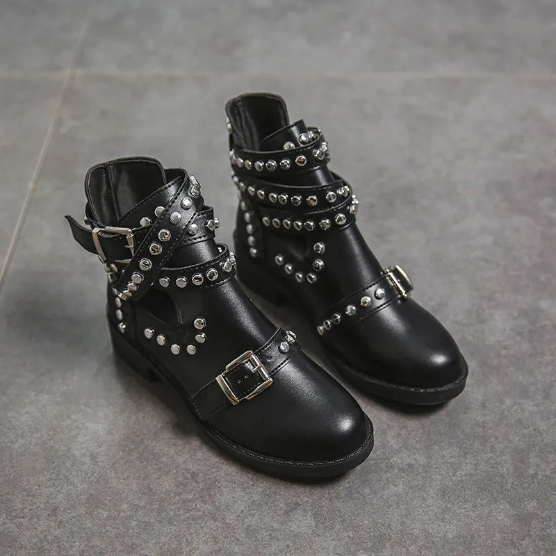 Round Head Stylish Metal Rivet Belt Buckle Martin Boots Women's Boots