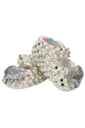 Silver Heart ,White Pearl And Silver Swaroski Shoes