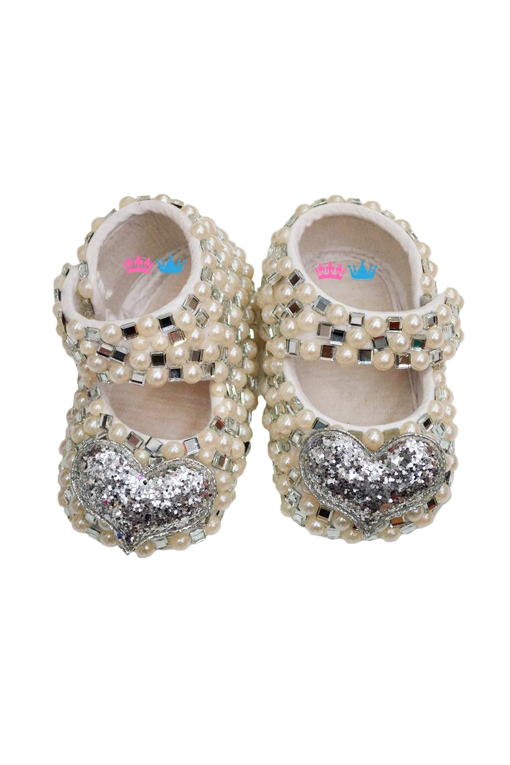 Silver Heart ,White Pearl And Silver Swaroski Shoes