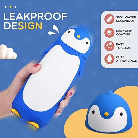 THE NORTHERN COMPANY Cute Mini Penguin Shape Travel Hiking Climbing Vacuum Flasks & Water Bottle Cartoon Style Cute Penguin Shaped Hot and Cold Water Bottle, Cartoon Bottle (Blue)