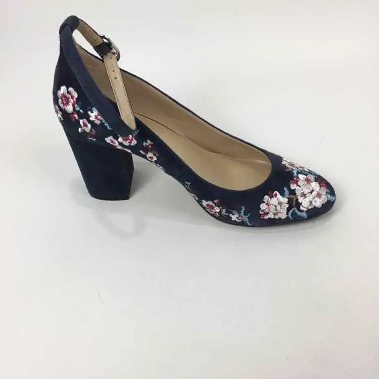 White House Black Market Women Size 6.5 Navy/white Floral Ankle Strap Heels