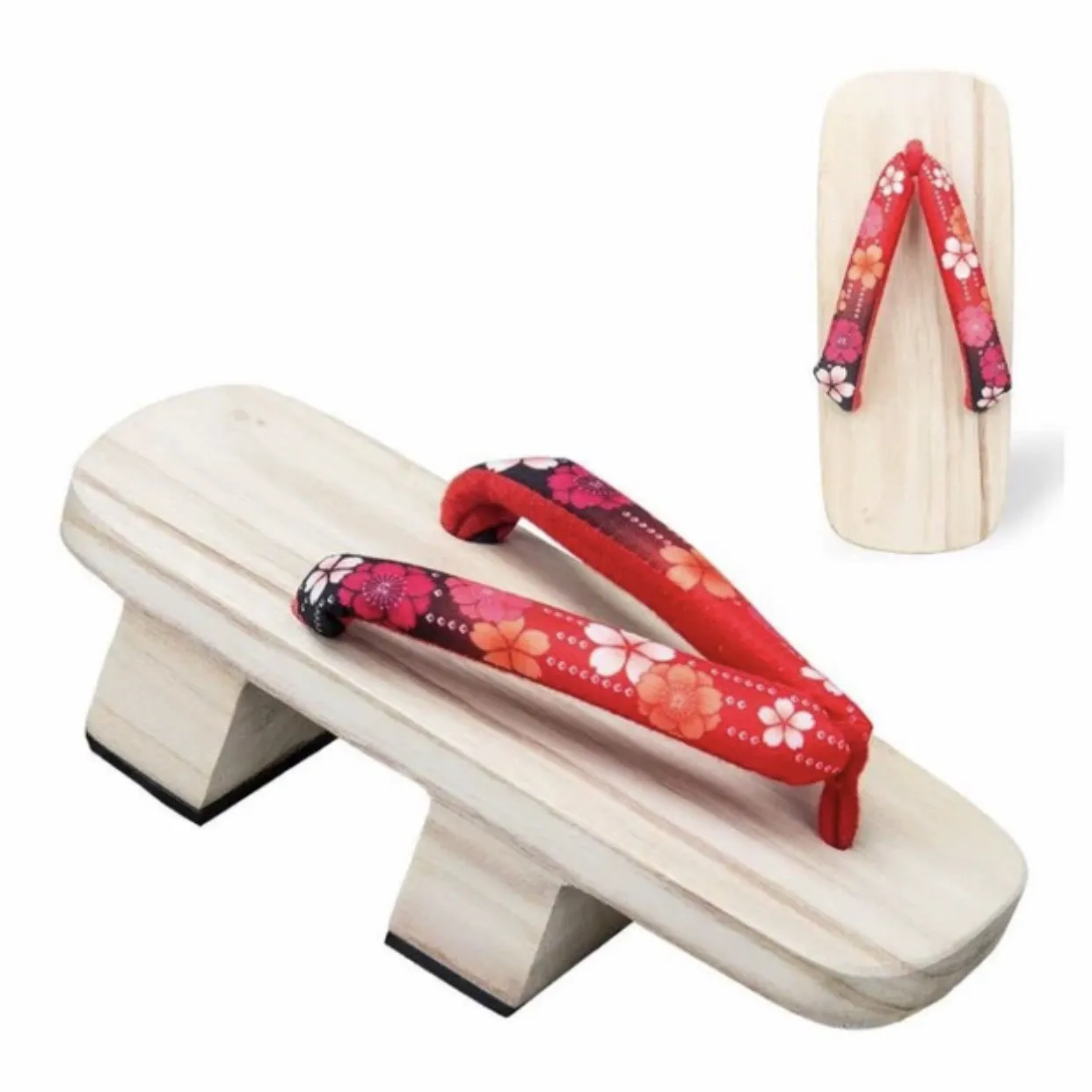 Women Two Teeth Geta Wooden Sandals [Gradient Red Sakura]